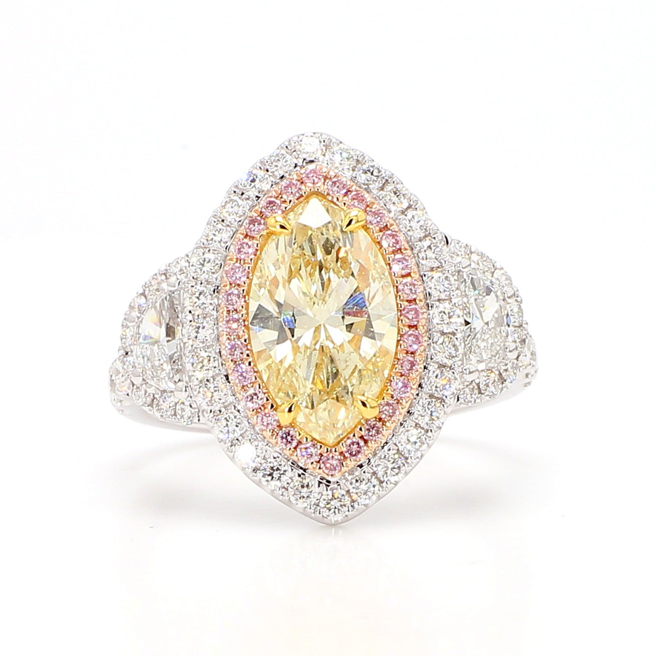GIA Certified Natural Light Yellow Marquise Diamond 3.51 Carat TW Gold Ring