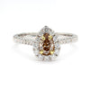 GIA Certified Natural Brown Pear Diamond 0.89 Carat TW Gold Cocktail Ring