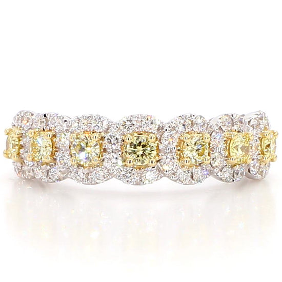 Natural Yellow Round Diamond .86 Carat TW Gold Wedding Band