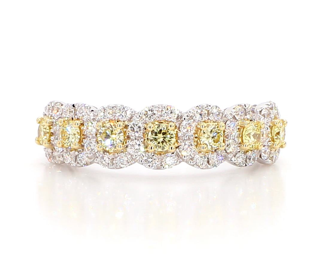 Natural Yellow Round Diamond .86 Carat TW Gold Wedding Band