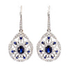 Natural Blue Oval Sapphire and White Diamond 1.67 Carat TW Gold Drop Earrings