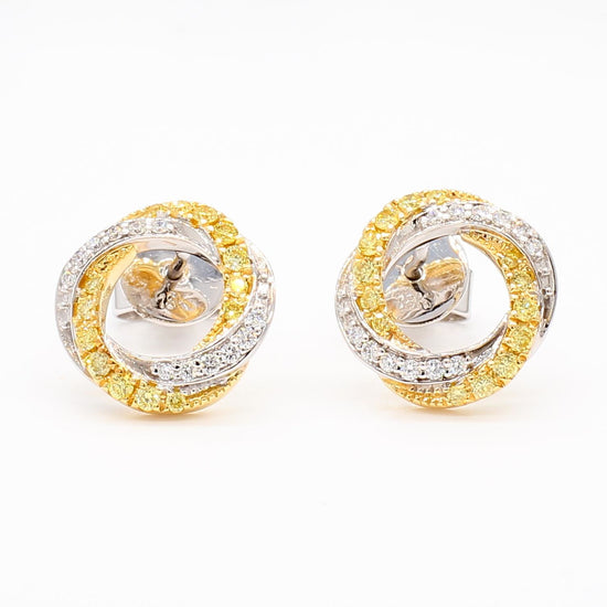 Natural Yellow Round and White Diamond .35 Carat TW Gold Stud Earrings