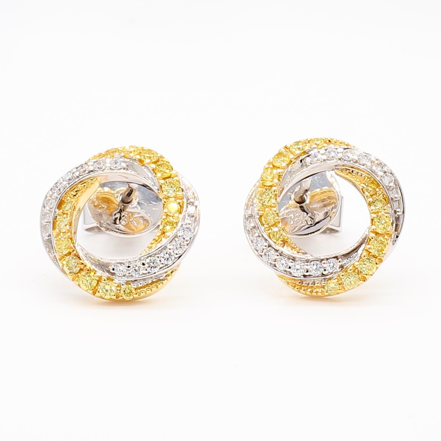 Natural Yellow Round and White Diamond .35 Carat TW Gold Stud Earrings
