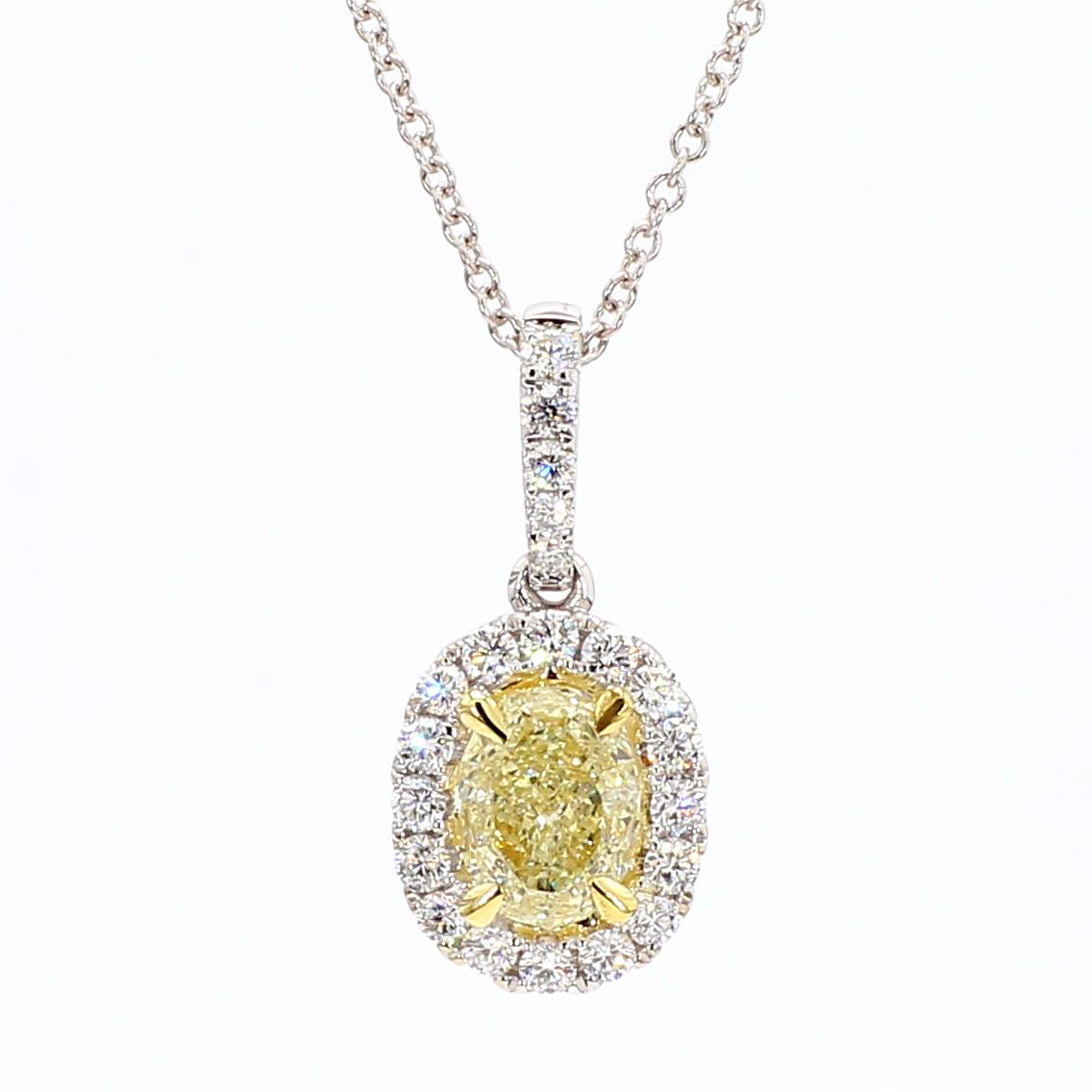 GIA Certified Natural Yellow Oval Diamond 1.05 Carat TW Gold Drop Pendant