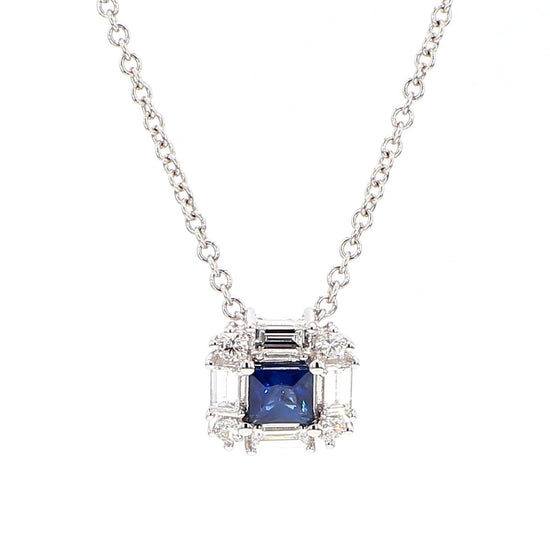 Natural Blue Princess Cut Sapphire and Diamond 0.70 Carat TW Drop Pendant