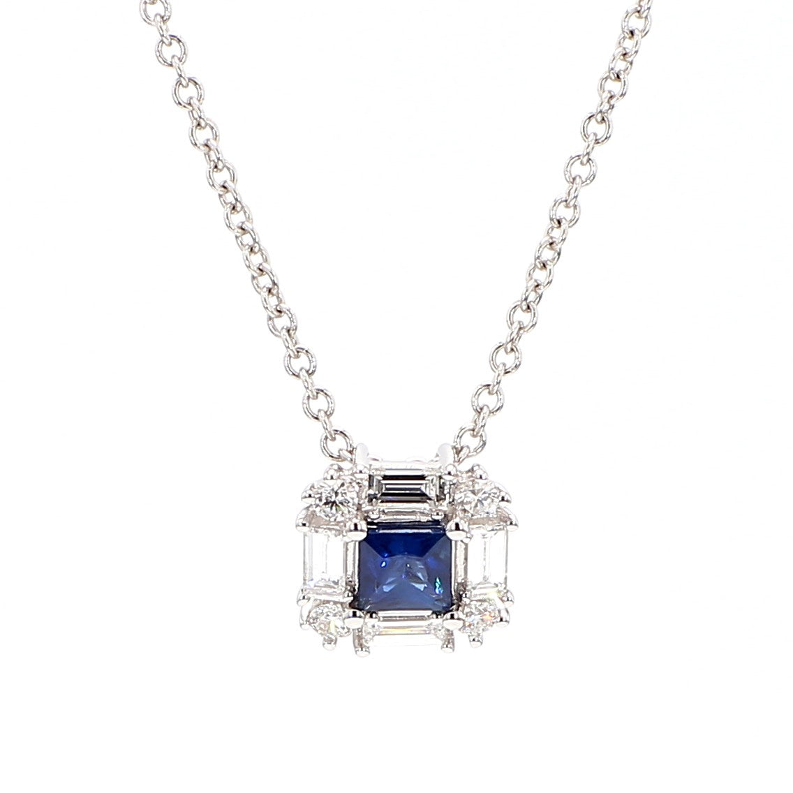 Natural Blue Princess Cut Sapphire and Diamond 0.70 Carat TW Drop Pendant