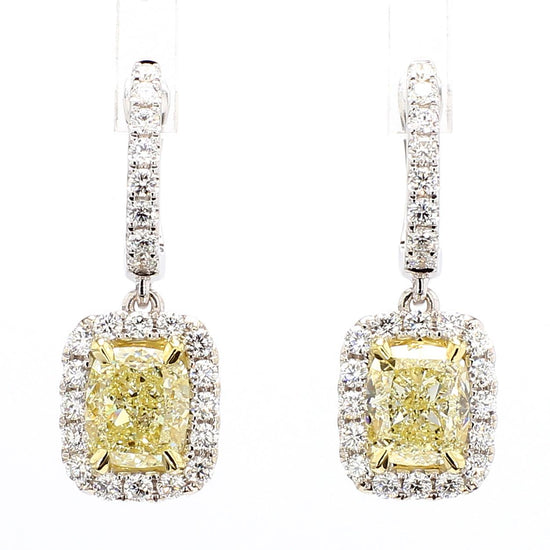 GIA Certified Natural Yellow Cushion Diamond 4.07 Carat TW Gold Drop Earrings