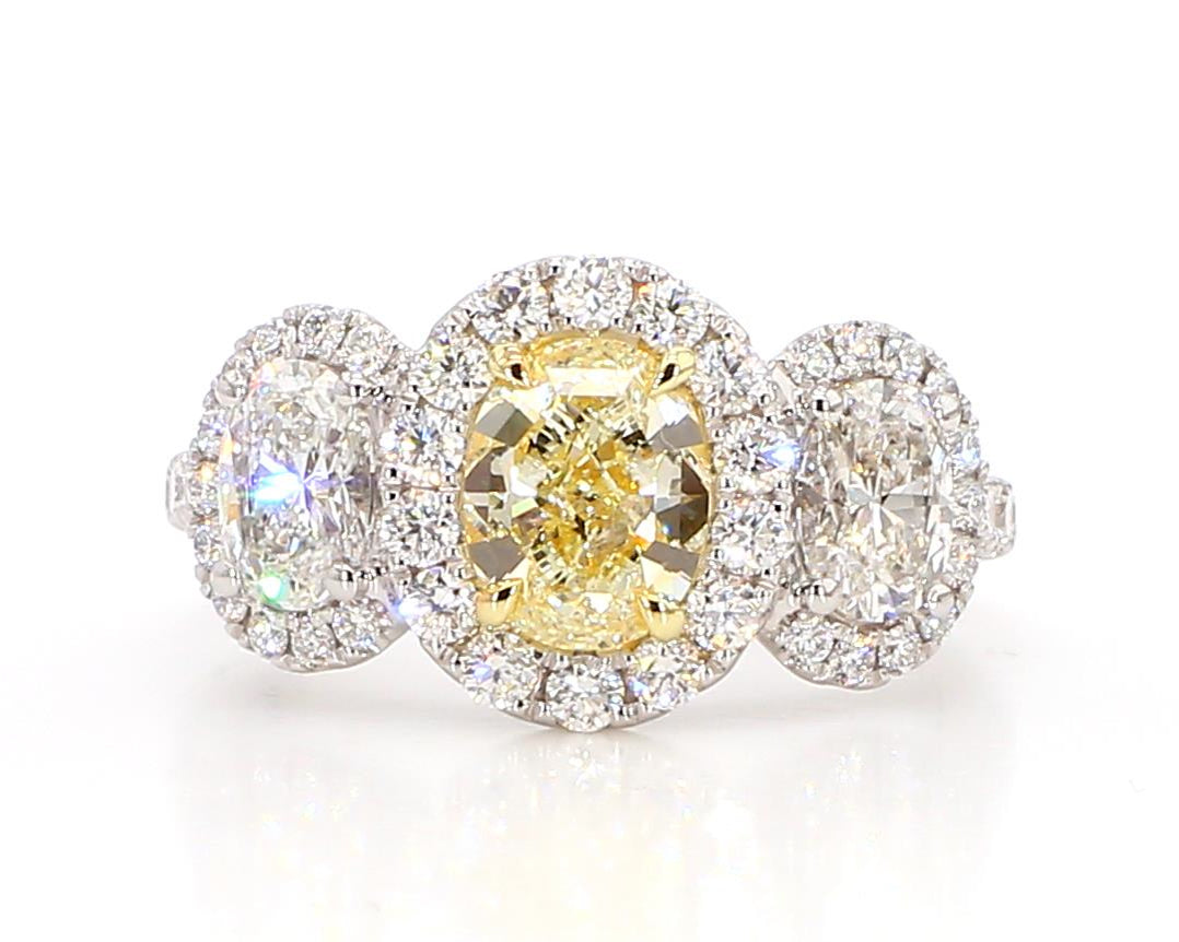 GIA Certified Natural Yellow Oval Diamond 3.20 Carat TW Plat Cocktail Ring