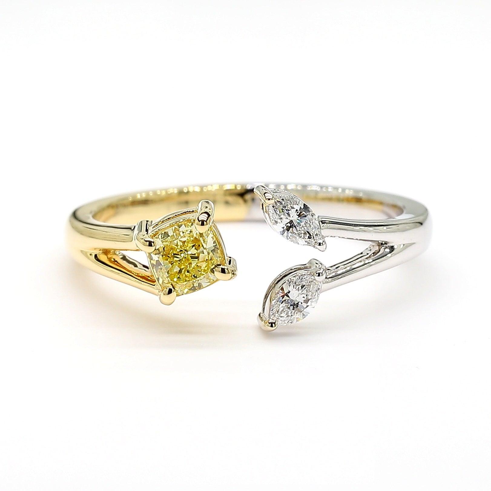 GIA Certified Fancy Yellow Cushion Diamond 0.43 Carat TW Gold Cocktail Ring