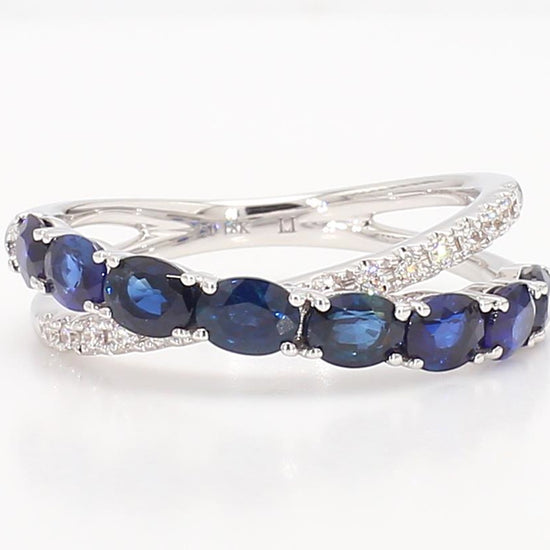 Natural Blue Oval Sapphire and White Diamond 1.39 Carat TW Gold Cocktail Band