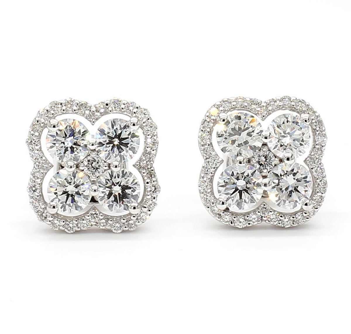 Natural White Round Diamond 1.65 Carat TW White Gold Stud Earrings