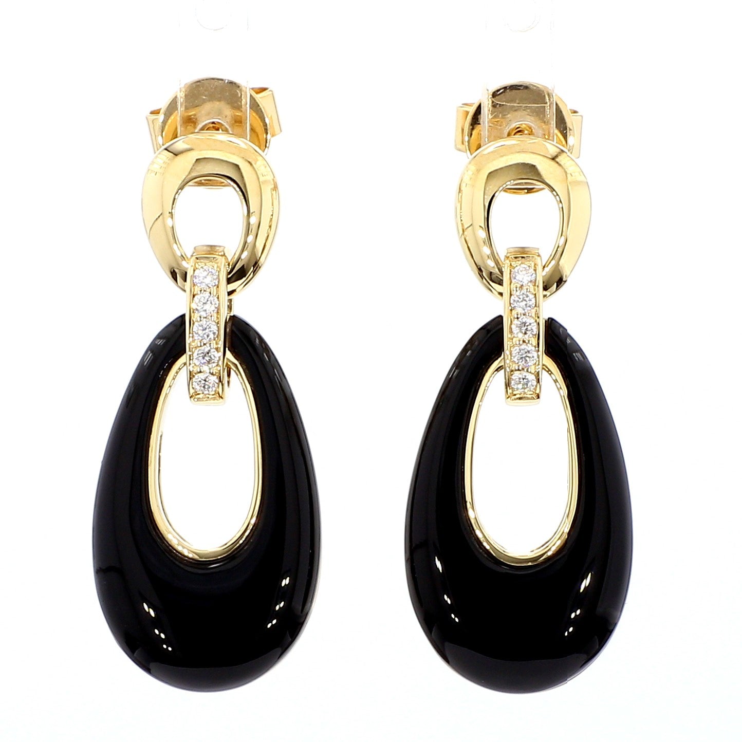 Natural Black Onyx and Diamond 5.94 Carat TW Gold Earrings