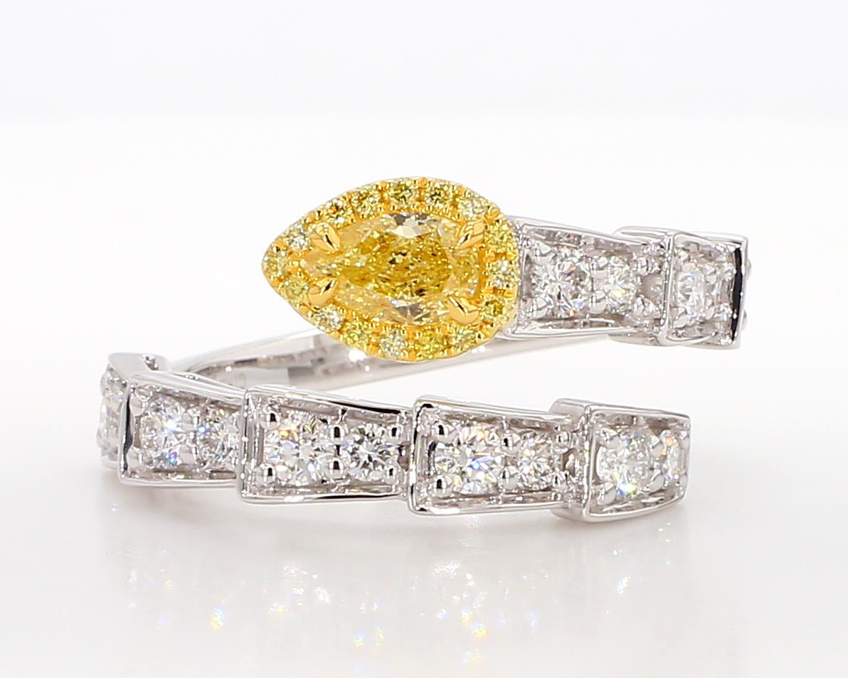 GIA Certified Natural Yellow Pear Diamond 1.28 Carat TW Gold Cocktail Ring