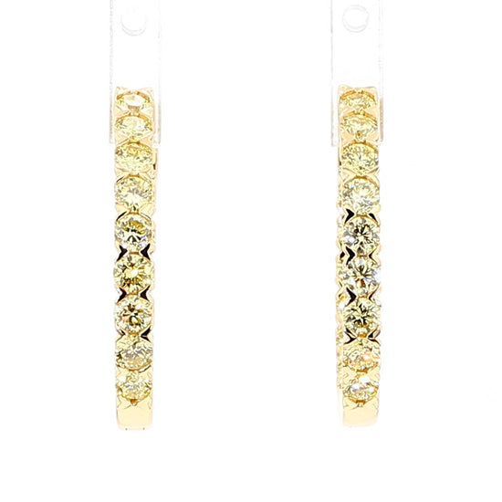 Natural Yellow Round Diamond 2.17 Carat TW Yellow Gold Hoop Earrings