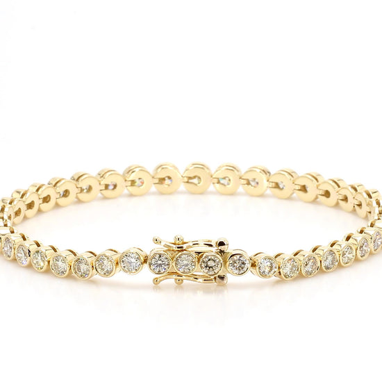 Natural White Round Diamond 6.76 Carat TW Yellow Gold Tennis Bracelet