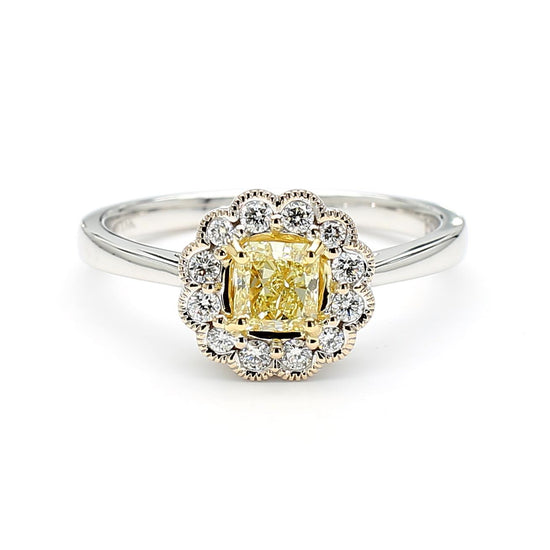 GIA Certified Natural Yellow Radiant Diamond 0.67 Carat TW Gold Cocktail Ring