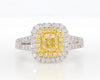 GIA Certified Natural Yellow Cushion Diamond 1.42 Carat TW Gold Cocktail Ring