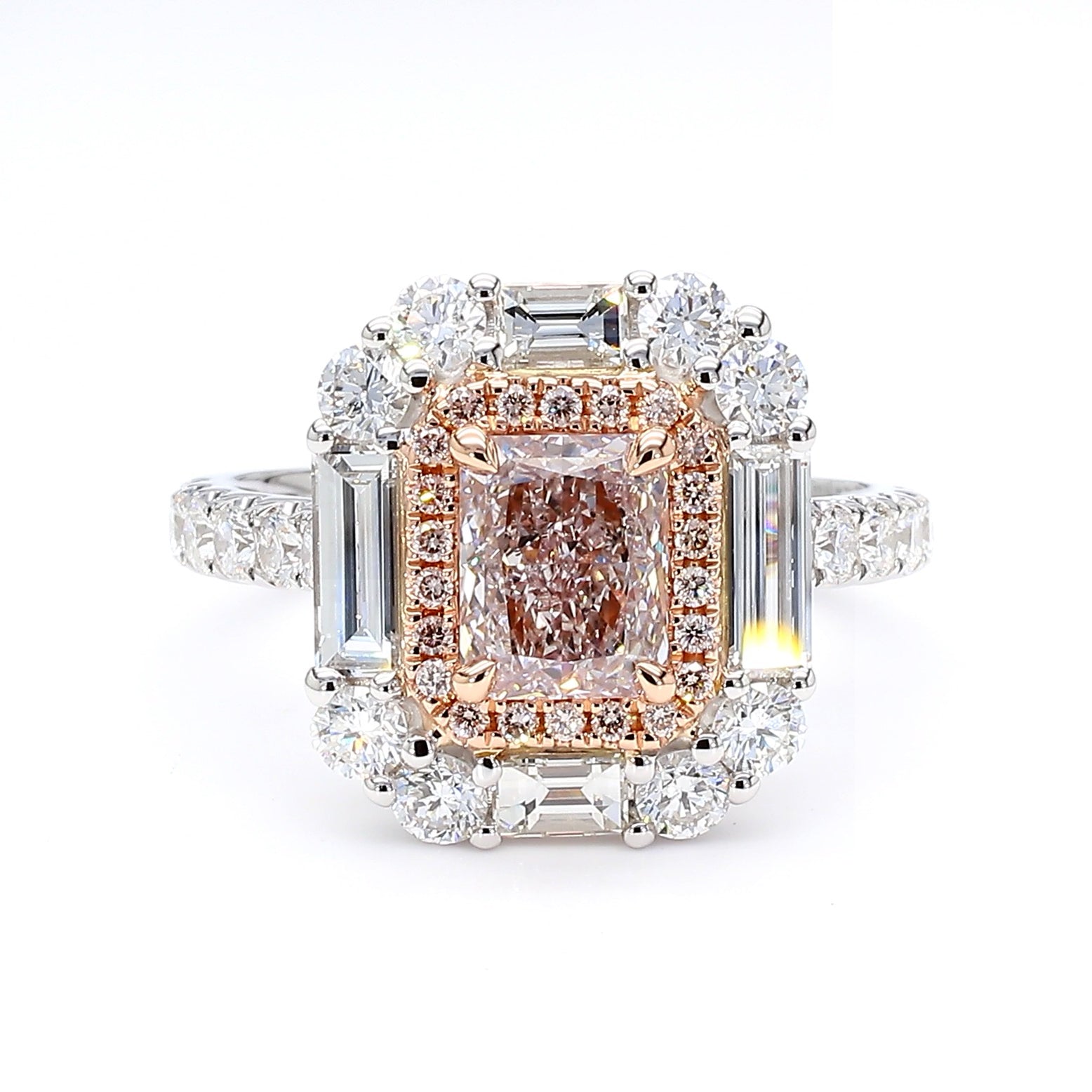 GIA Natural Fancy Light Brown-Pink Radiant Diamond 3.01 Carat TW Gold Ring