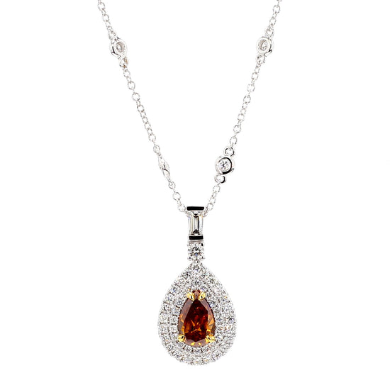 GIA Fancy Deep Brownish Yellowish Orange Pear Diamond 1.95 CTS Gold Necklace