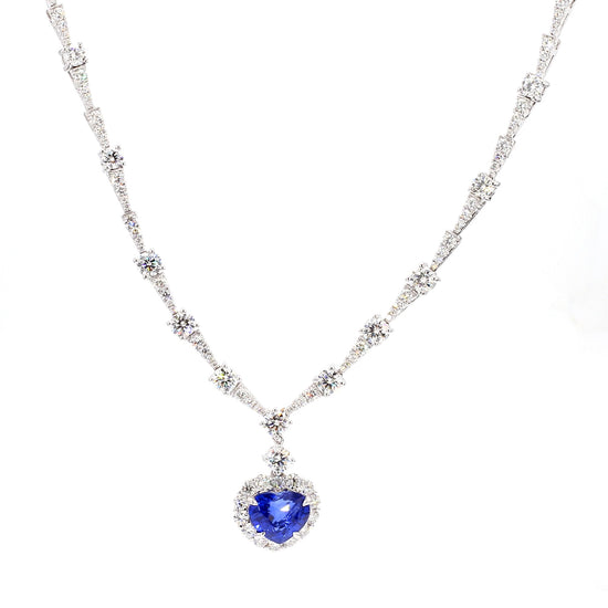 GIA Natural Blue Heart Sapphire and Diamond 11.82 Carat TW Gold Necklace