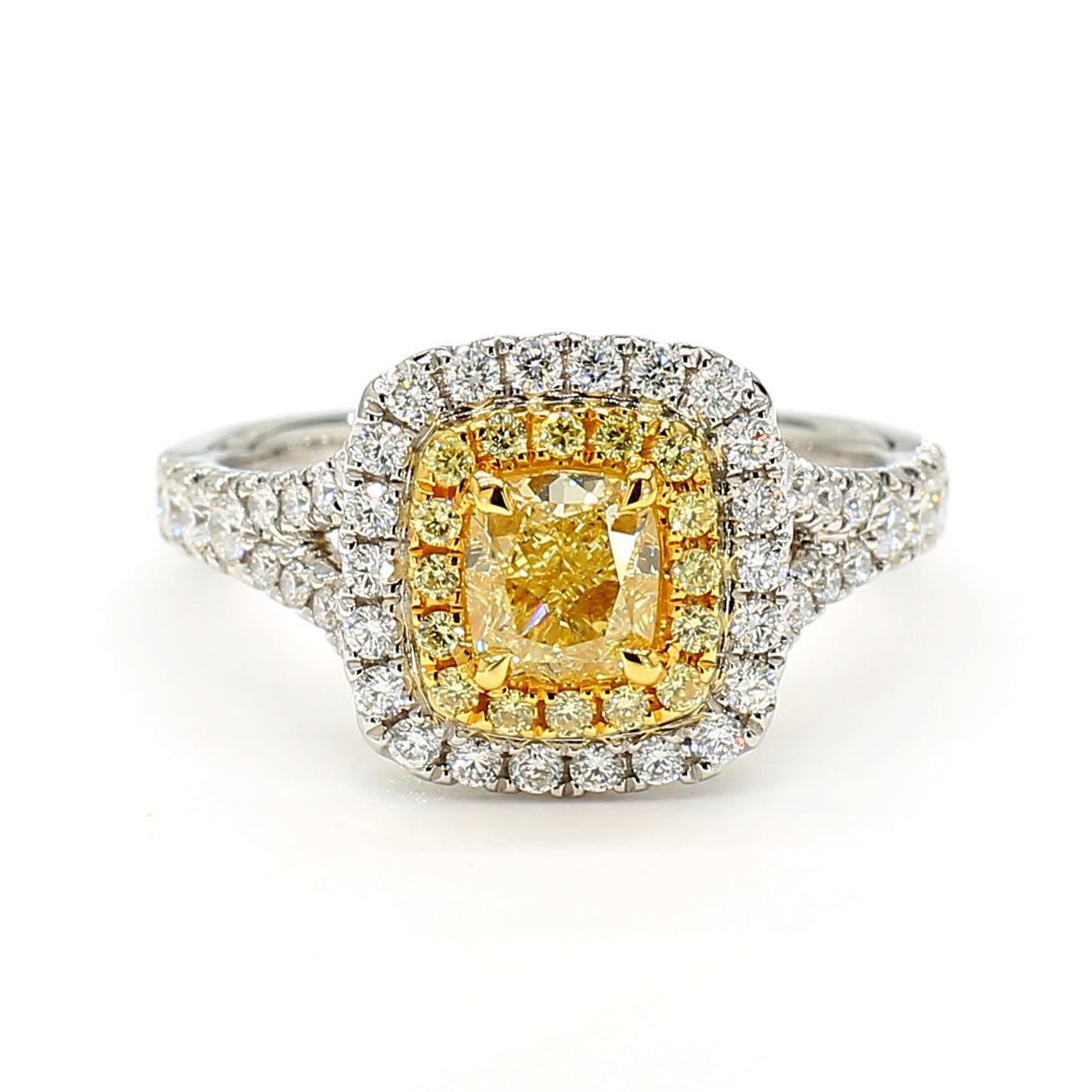 GIA Certified Natural Yellow Cushion Diamond 1.42 Carat TW Gold Cocktail Ring
