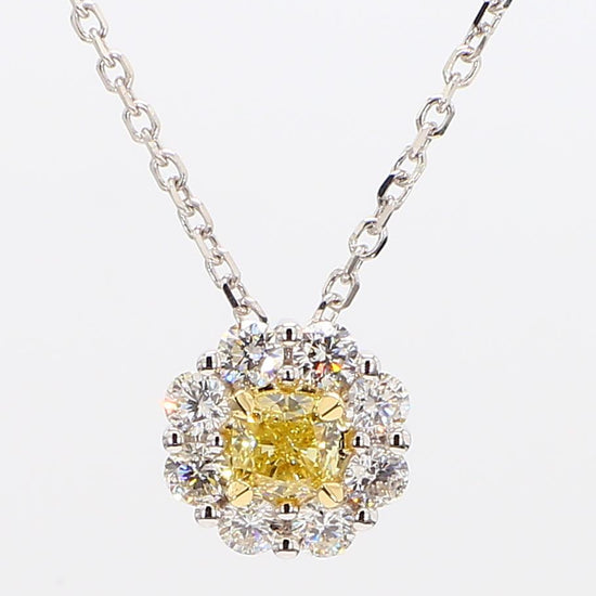 Natural Yellow Cushion and White Diamond 1.07 Carat TW Gold Drop Pendant