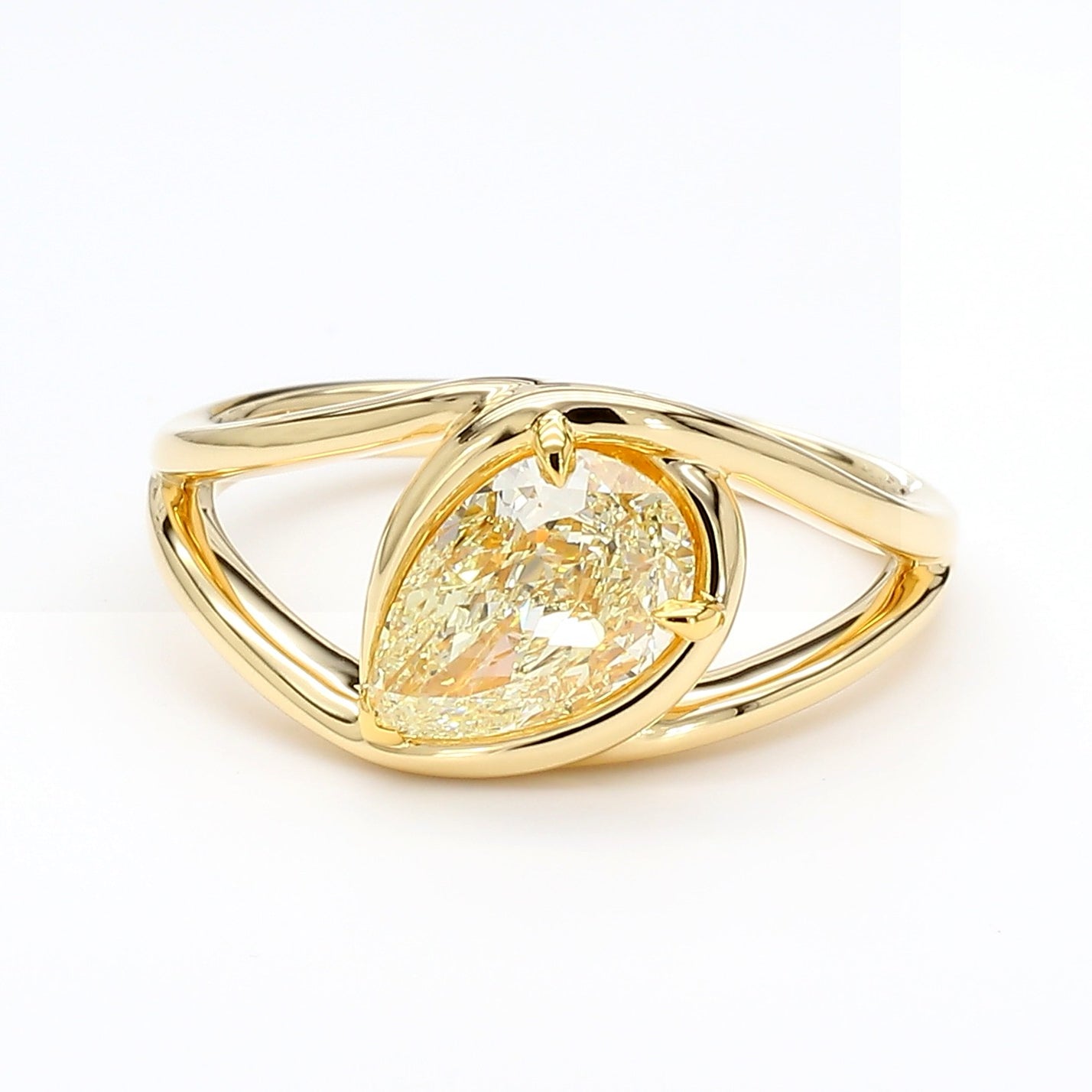 GIA Certified Natural Yellow Pear Diamond 1.52 Carat TW Gold Cocktail Ring