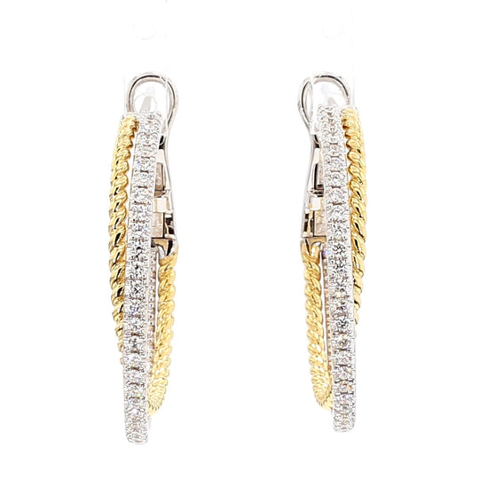 Natural White Round Diamond 0.78 Carat TW Gold Hoop Earrings