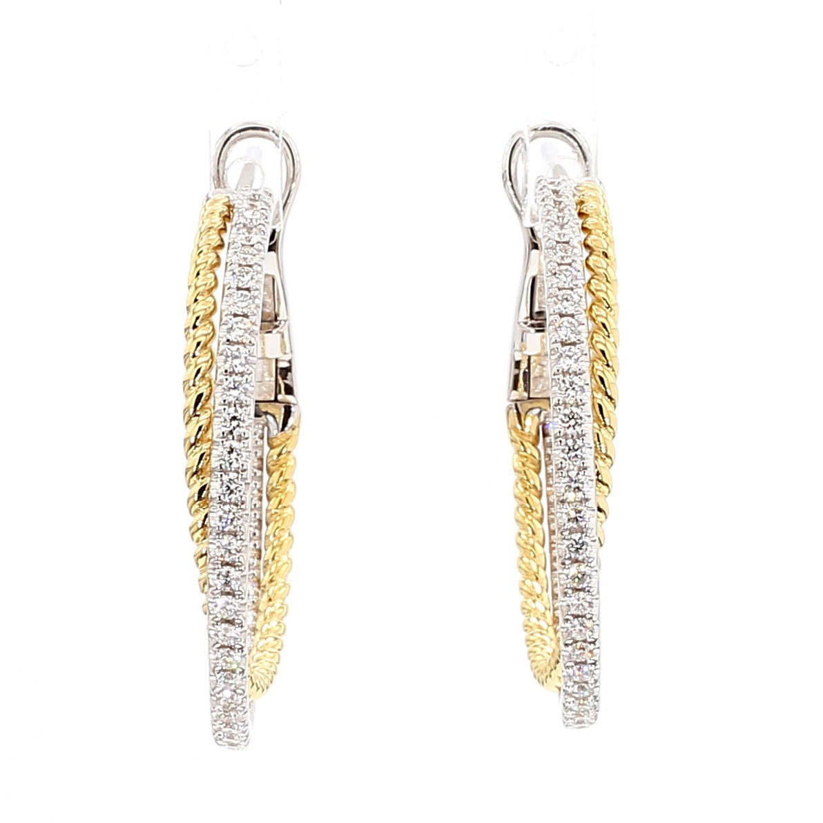 Natural White Round Diamond 0.78 Carat TW Gold Hoop Earrings