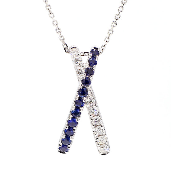 Natural Blue Round Sapphire and White Diamond 0.69 Carat TW Gold Drop Pendant