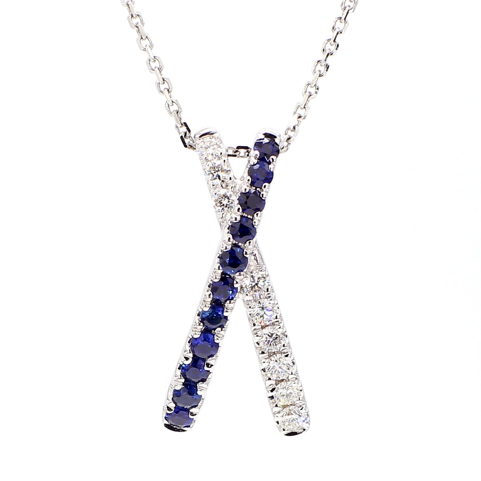 Natural Blue Round Sapphire and White Diamond 0.69 Carat TW Gold Drop Pendant