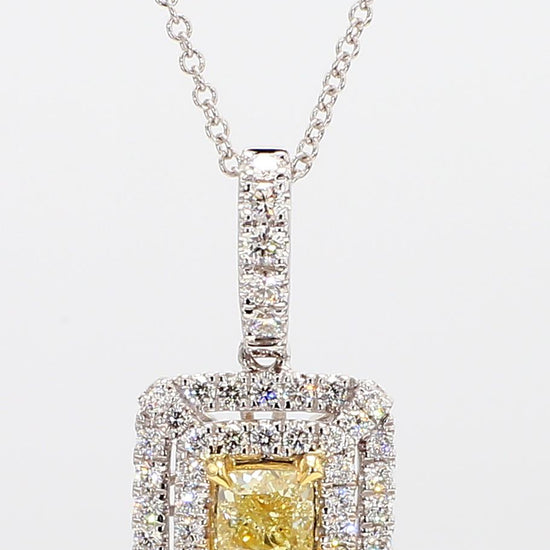 Natural Yellow Cushion and White Diamond .94 Carat TW Gold Drop Pendant