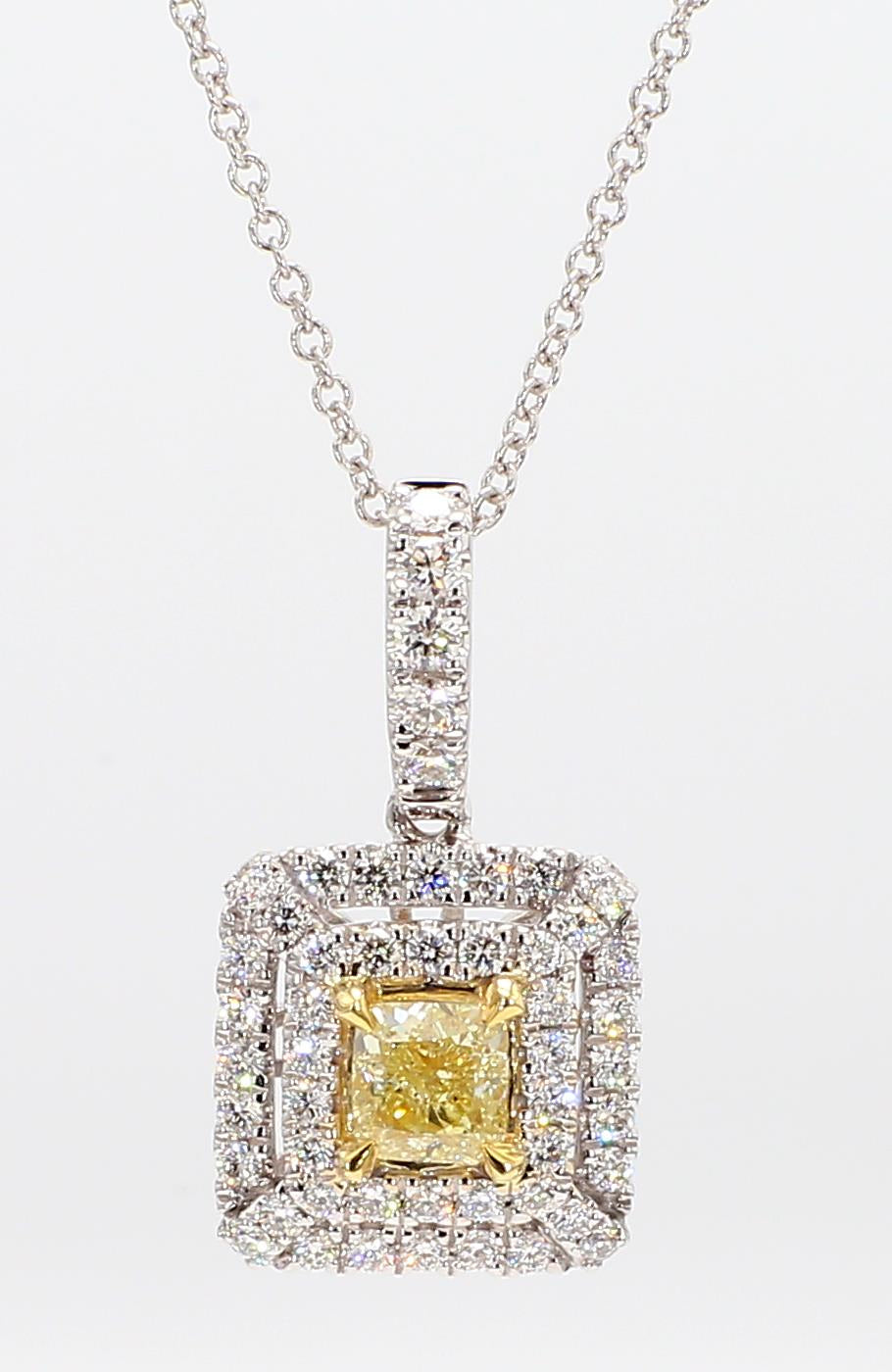 Natural Yellow Cushion and White Diamond .94 Carat TW Gold Drop Pendant