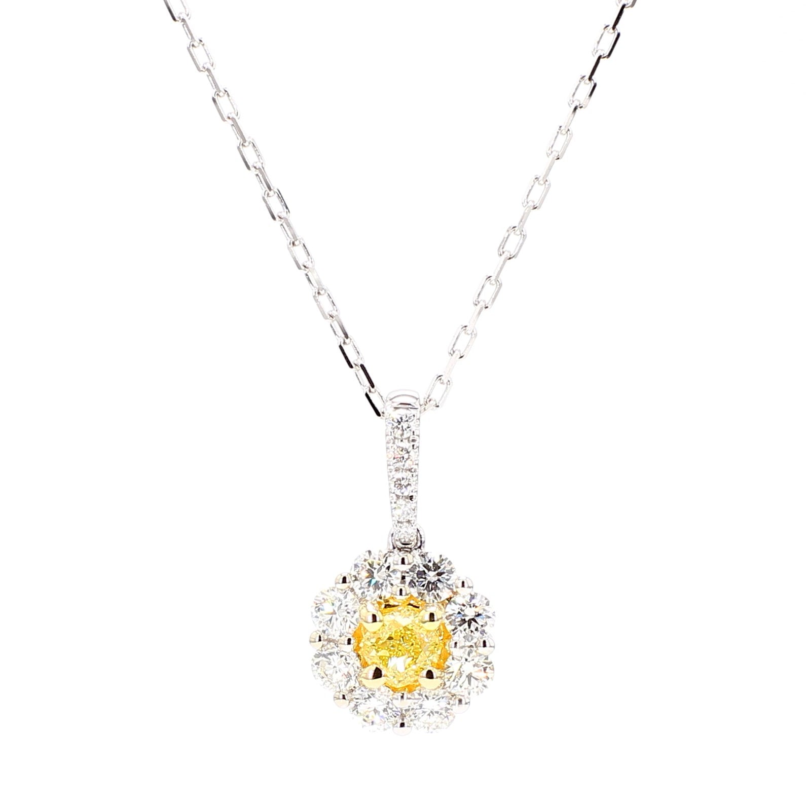 Natural Yellow Cushion Diamond 1.07 Carat TW Gold Drop Pendant