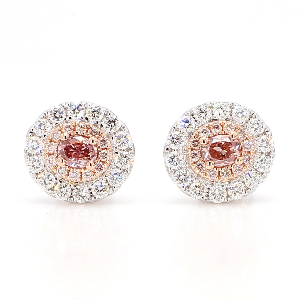 GIA Natural Fancy Brownish Orangy Pink Oval Diamond 0.94 Carat TW Gold Earrings