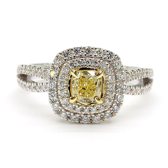 Natural Yellow Cushion Diamond 0.99 Carat TW Gold Cocktail Ring
