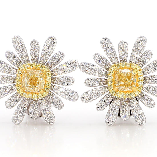 GIA Certified Natural Yellow Cushion Diamond 3.44 Carat TW Gold Stud Earrings