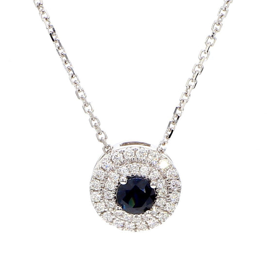 Natural Blue Round Sapphire and White Diamond 0.52 Carat TW Gold Drop Pendant