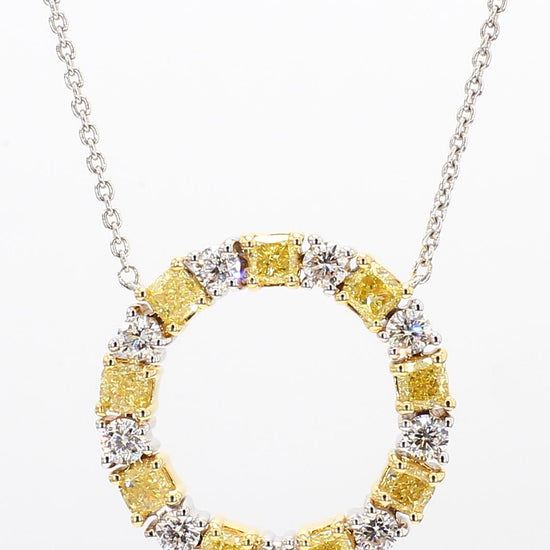 Natural Yellow Radiant and White Diamond 1.47 Carat TW Gold Circle Pendant