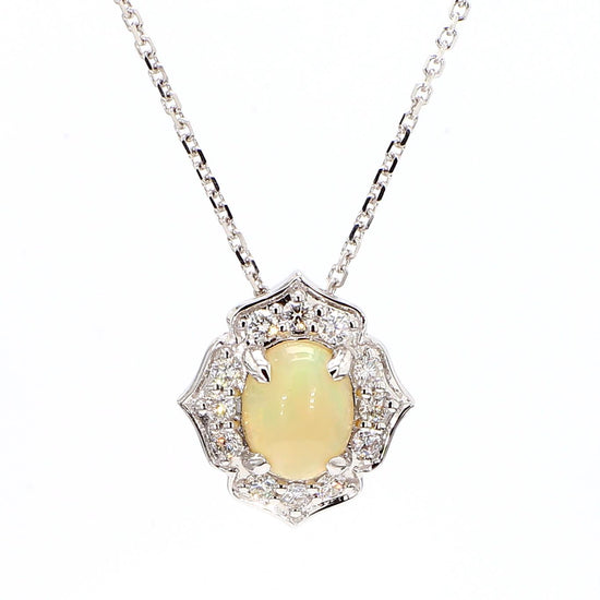 Natural Oval Opal and White Diamond 1.14 Carat TW Gold Drop Pendant