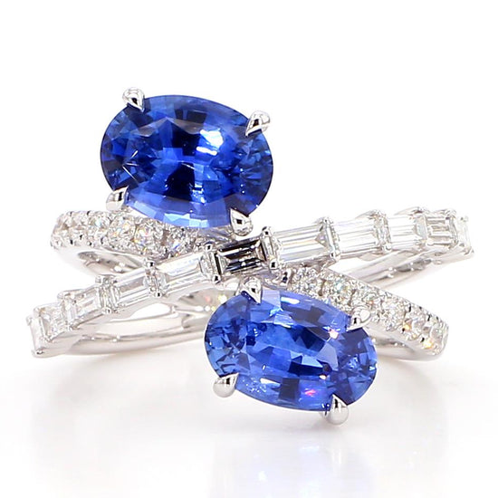 Natural Blue Oval Sapphire and White Diamond 4.42 Carat TW Gold Cocktail Ring