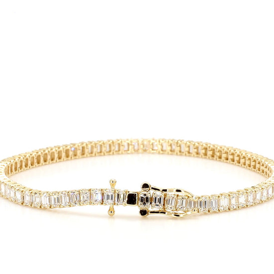 Natural White Emerald Diamond 6.48 Carat TW Yellow Gold Tennis Bracelet