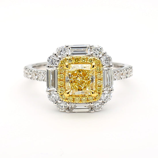 GIA Certified Natural Yellow Radiant Diamond 2.07 Carat TW Gold Cocktail Ring