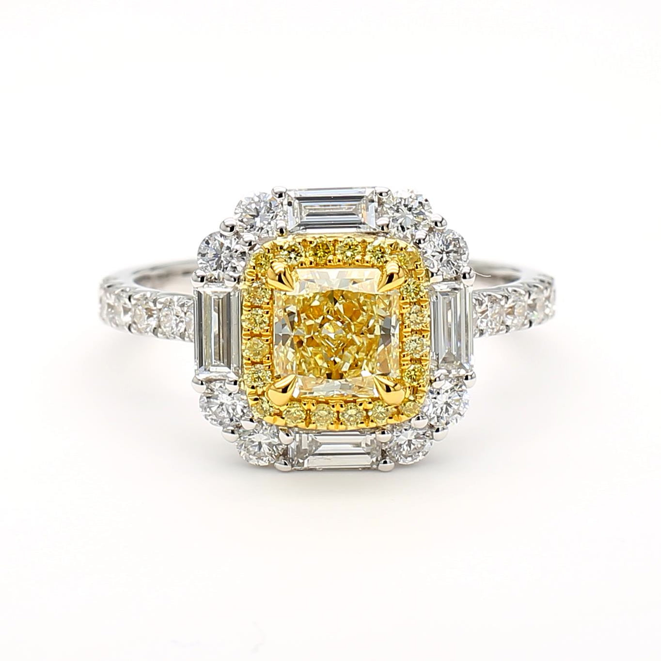 GIA Certified Natural Yellow Radiant Diamond 2.07 Carat TW Gold Cocktail Ring