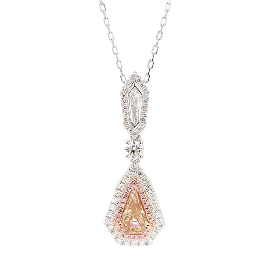GIA Natural Fancy Brown-Yellow Shield Diamond 1.97 Carat TW Gold Necklace