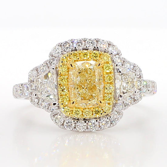 GIA Certified Natural Yellow Cushion Diamond 2.11 Carat TW Gold Cocktail Ring