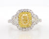 GIA Certified Natural Yellow Cushion Diamond 2.11 Carat TW Gold Cocktail Ring