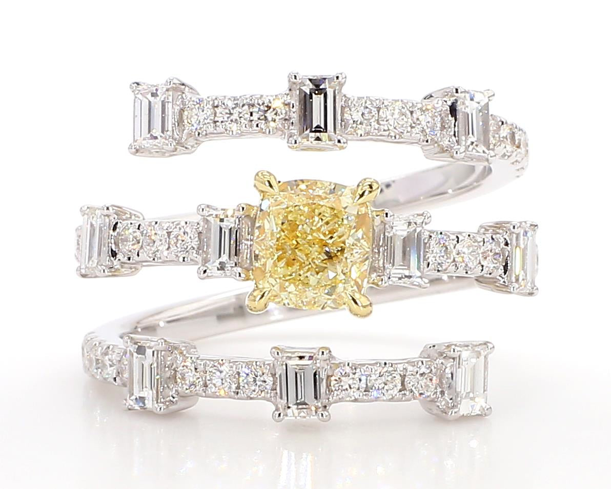 GIA Certified Natural Yellow Cushion Diamond 2.28 Carat TW Gold Cocktail Ring