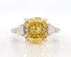 GIA Certified Natural Yellow Cushion Diamond 6.34 Carat TW Plat Cocktail Ring