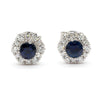 Natural Blue Round Sapphire and Diamond 0.97 Carat TW Gold Stud Earrings